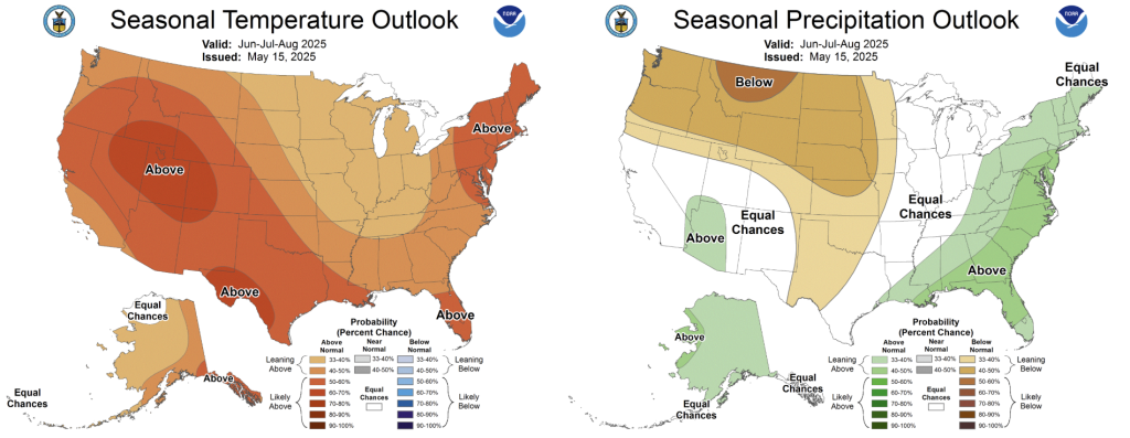 Jun-July-August CPC outlook depicting drier and warmer than normal conditions in Washington this summer.