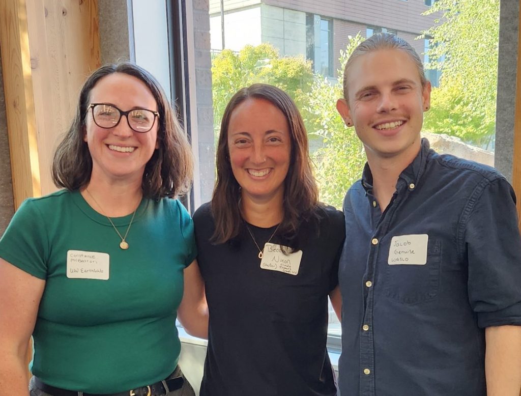 Photograph of three staff members at the C2ES extreme heat workshop. 
